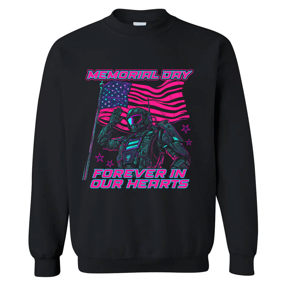 Memorial Day Tribute Tee – Forever in Our Hearts – Cyber Retro Style