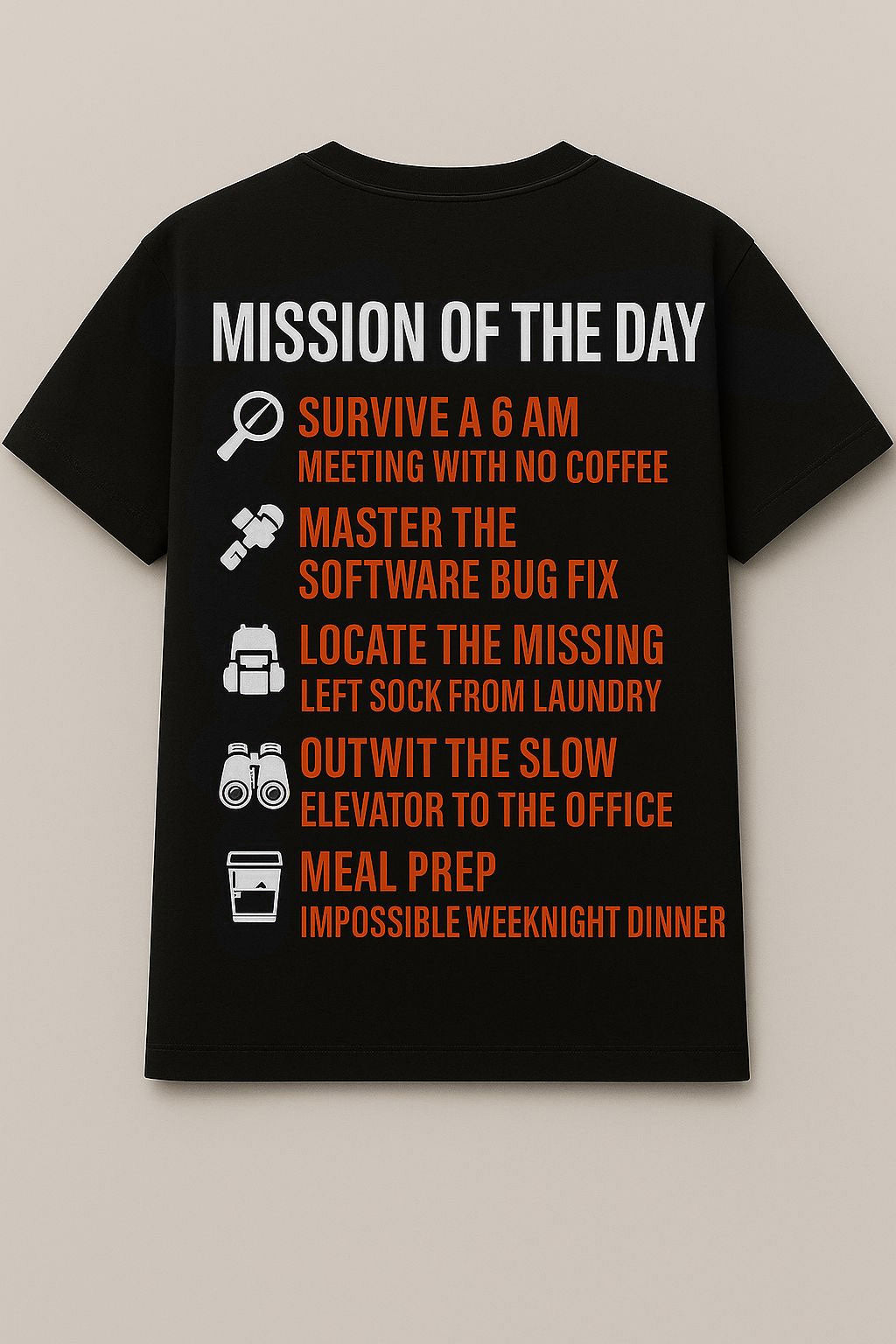 Comfortable Black Cotton T-Shirt with “Your Mission, Should You Choose to Accept It” Motivational Print for Action & Adventure Enthusiasts