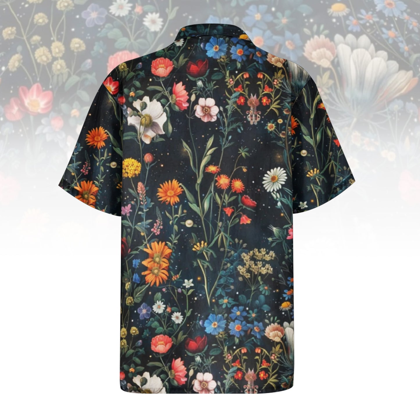 Dark Floral Garden Men's Hawaiian Shirt with rich botanical print.