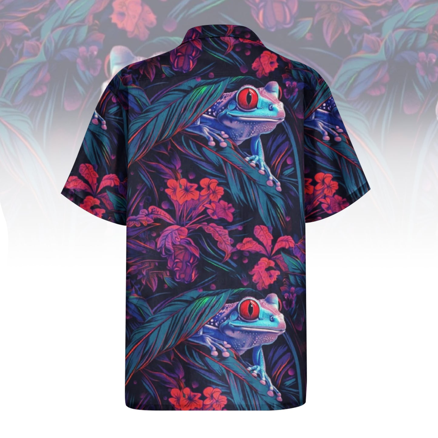 Mystical Jungle Frog Hawaiian Shirt for Men & Women with vibrant red-eyed tree frog print