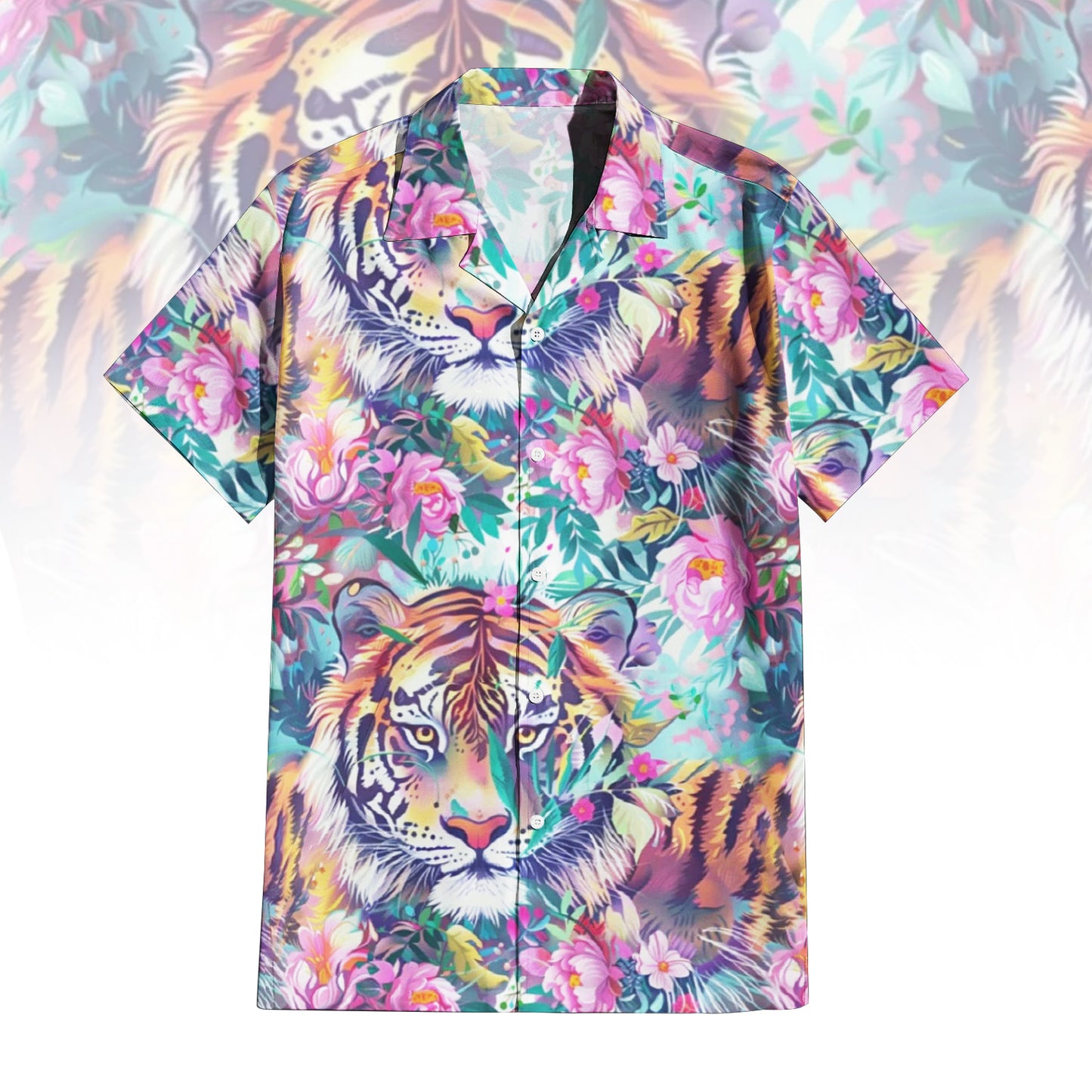 Vibrant Tropical Tiger Hawaiian Shirt for Men & Women with colorful tiger face print