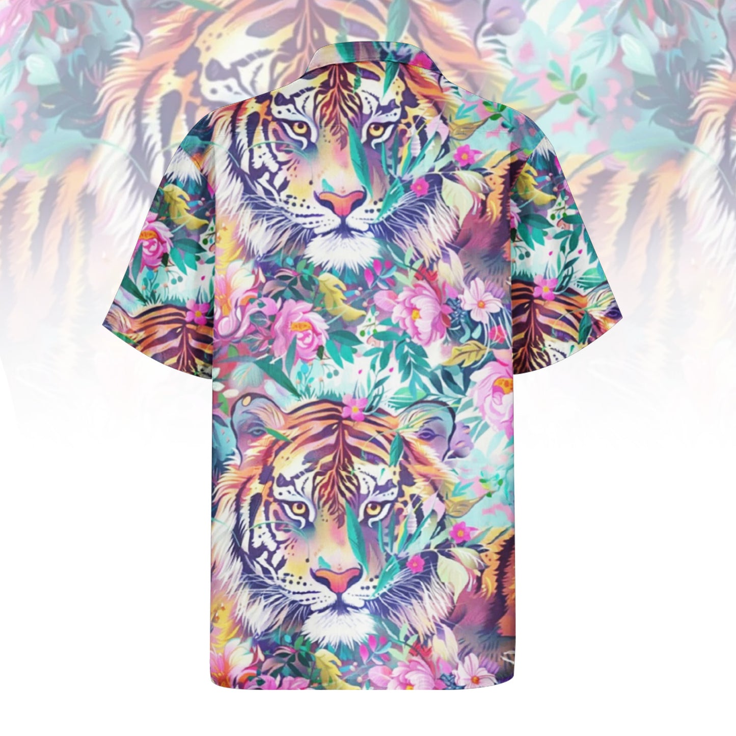 Vibrant Tropical Tiger Hawaiian Shirt for Men & Women with colorful tiger face print