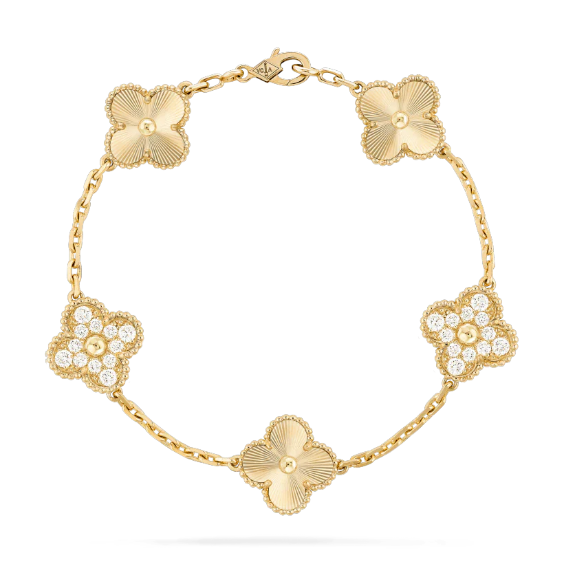 CLOVER BRACELET 5 MOTIFS GOLD DIAMOND