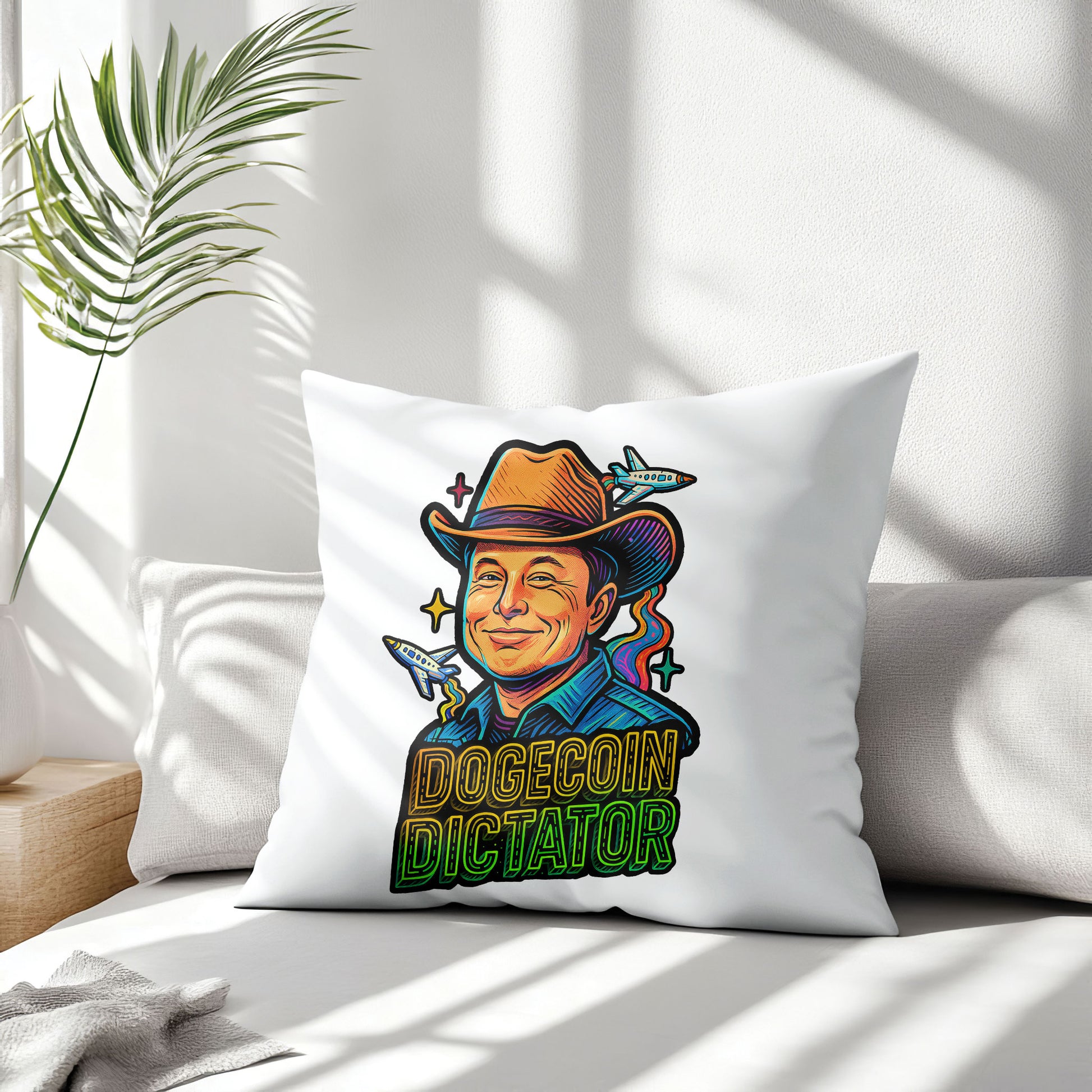 Funny Elon Mood Dogecoin cartoon throw pillow