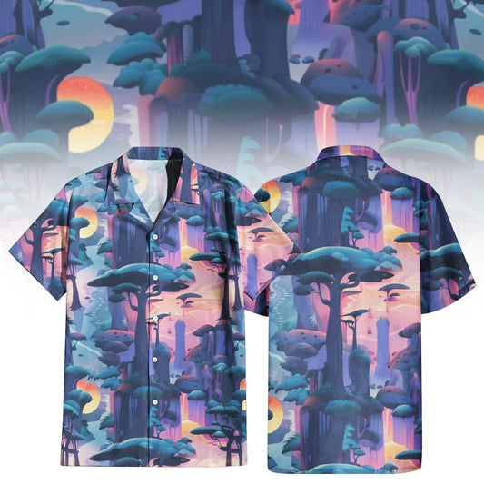 Mystical Forest Hawaiian Shirt for Men & Women with fantasy landscape print.