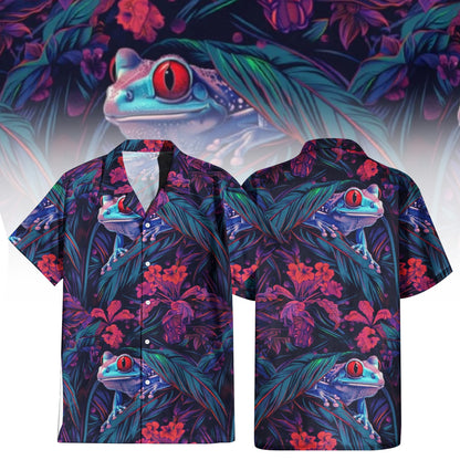 Mystical Jungle Frog Hawaiian Shirt for Men & Women with vibrant red-eyed tree frog print