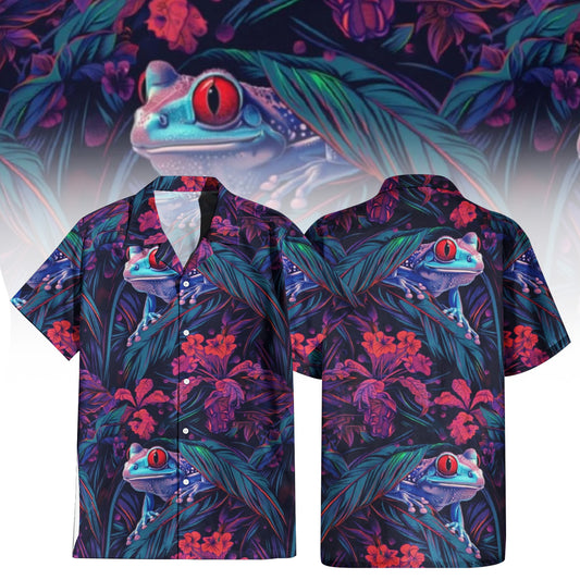 Mystical Jungle Frog Hawaiian Shirt for Men & Women with vibrant red-eyed tree frog print