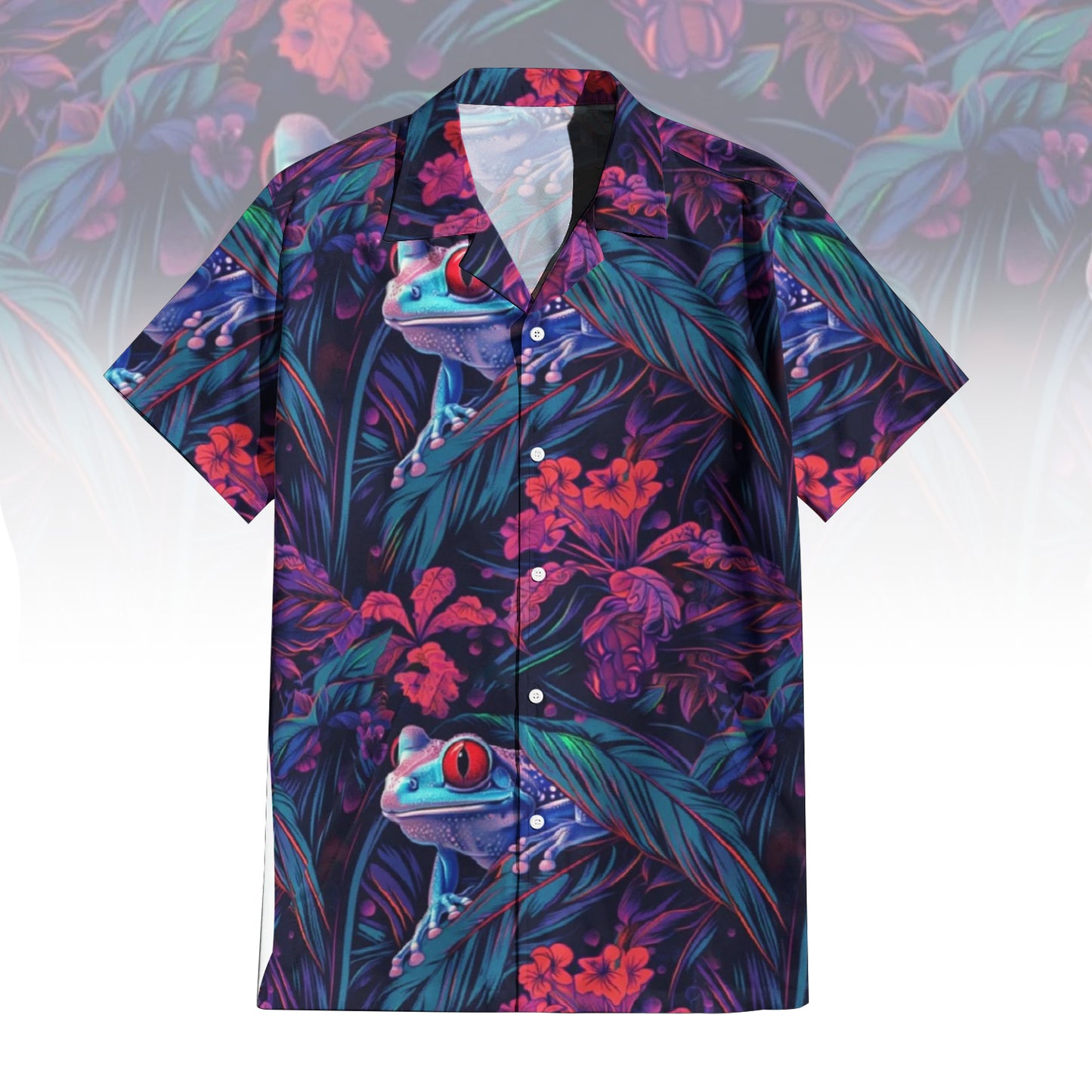 Mystical Jungle Frog Hawaiian Shirt for Men & Women with vibrant red-eyed tree frog print
