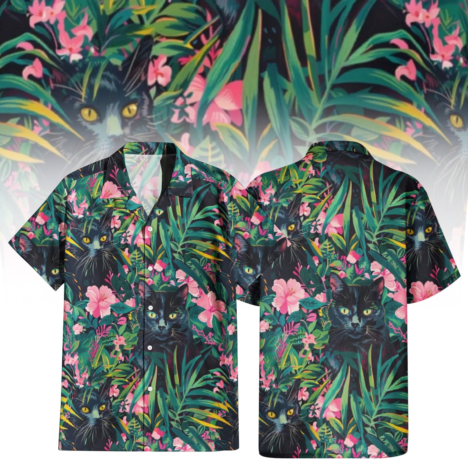 Mystical Midnight Cat Hawaiian Shirt for Men & Women with intriguing black cat face print