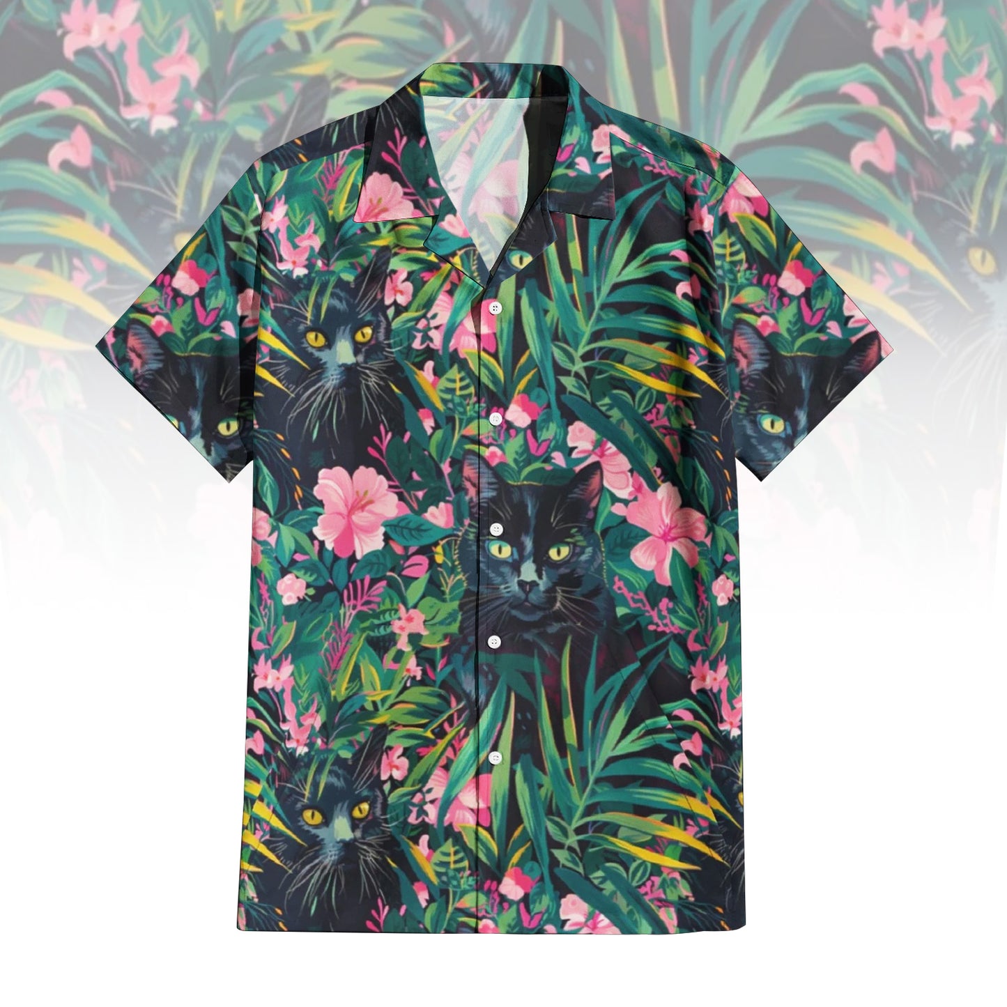 Mystical Midnight Cat Hawaiian Shirt for Men & Women with intriguing black cat face print