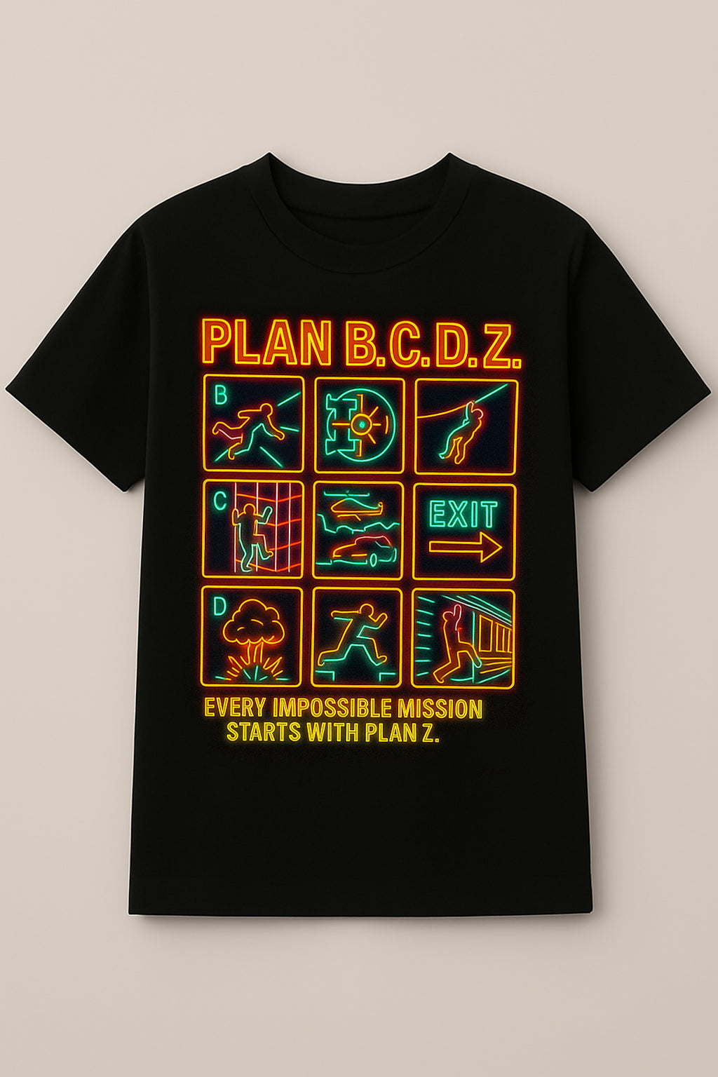 Plan B.C.D.Z Tactical Neon T-Shirt – Bold & Unique Mission-Inspired Design