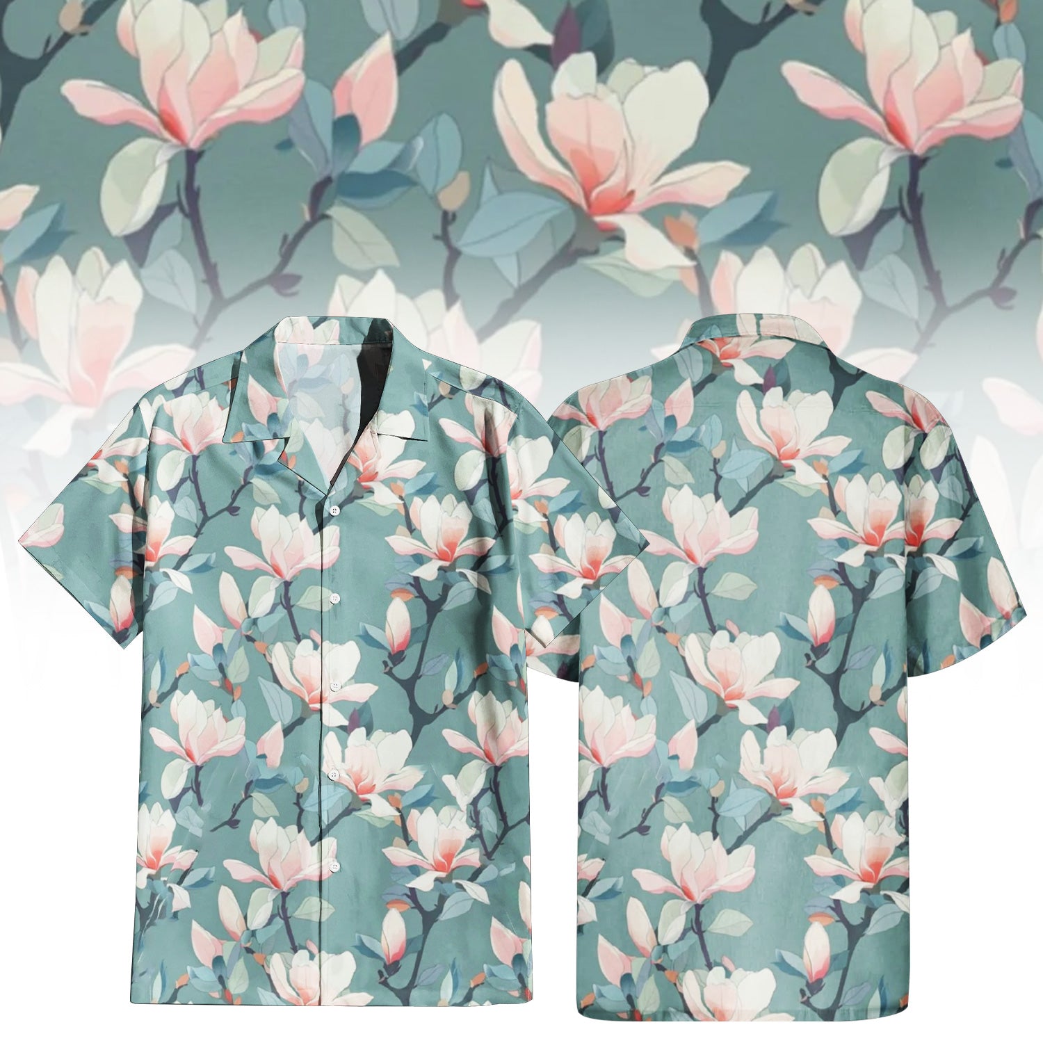 Serene Magnolia Blossom Hawaiian Shirt for Men & Women with elegant pink and white floral print