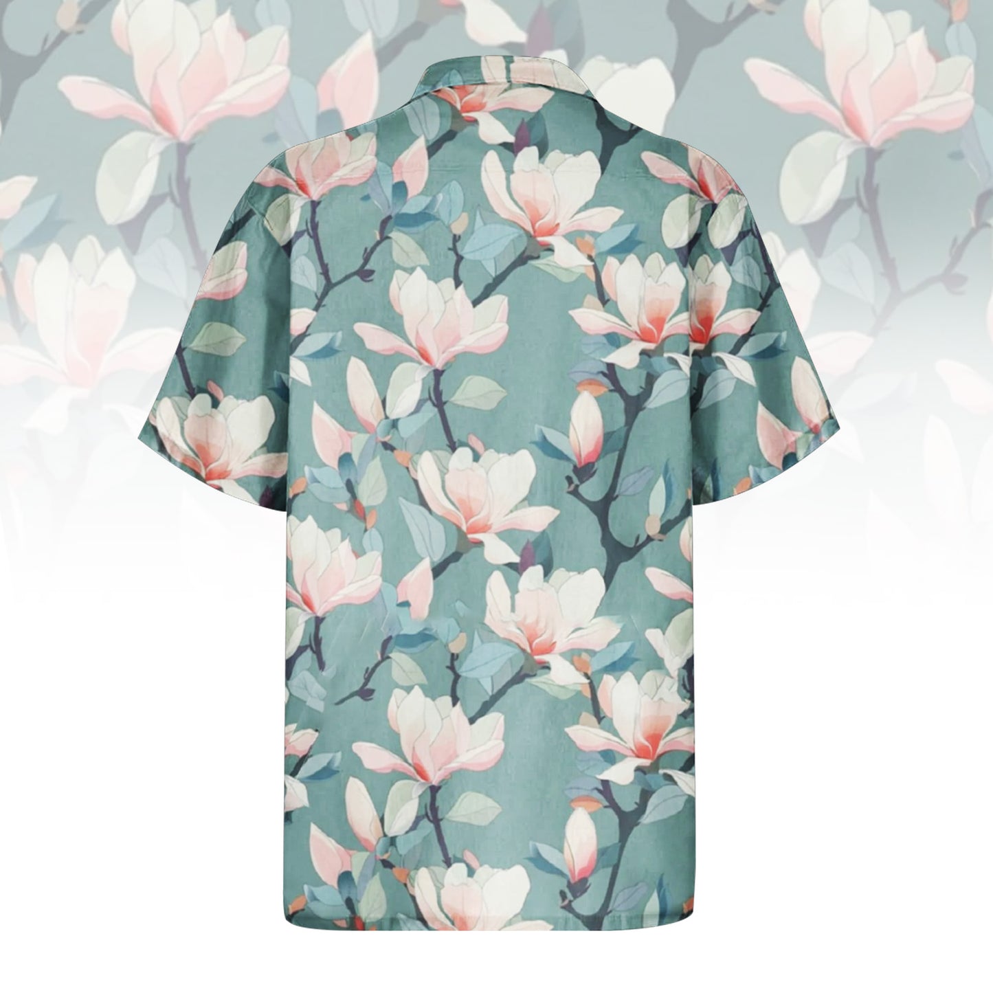 Serene Magnolia Blossom Hawaiian Shirt for Men & Women with elegant pink and white floral print